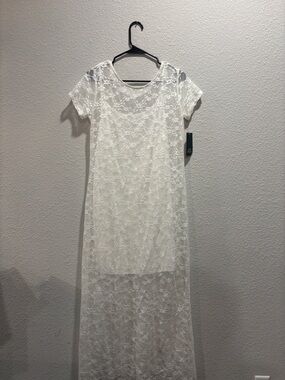 wild fable White Lace Short-Sleeve Maxi Dress